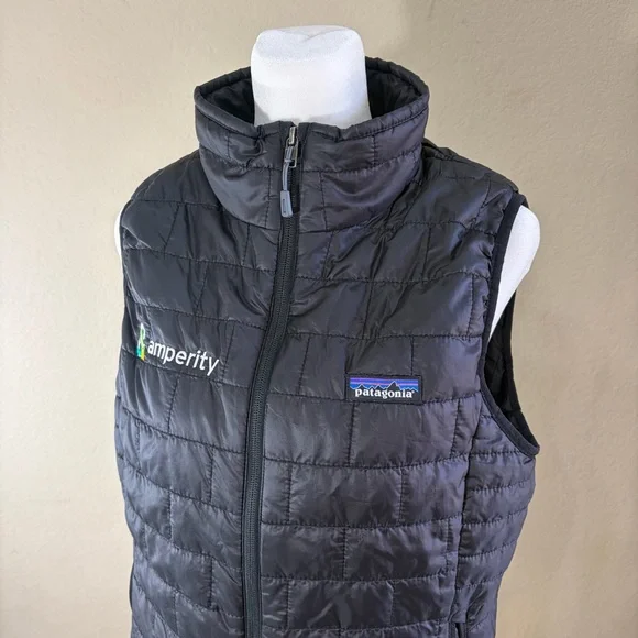 Patagonia Vest Womens Sz M Black Nano Puff Full Zip Filled Light Puffer *LOGO - Picture 3 of 11